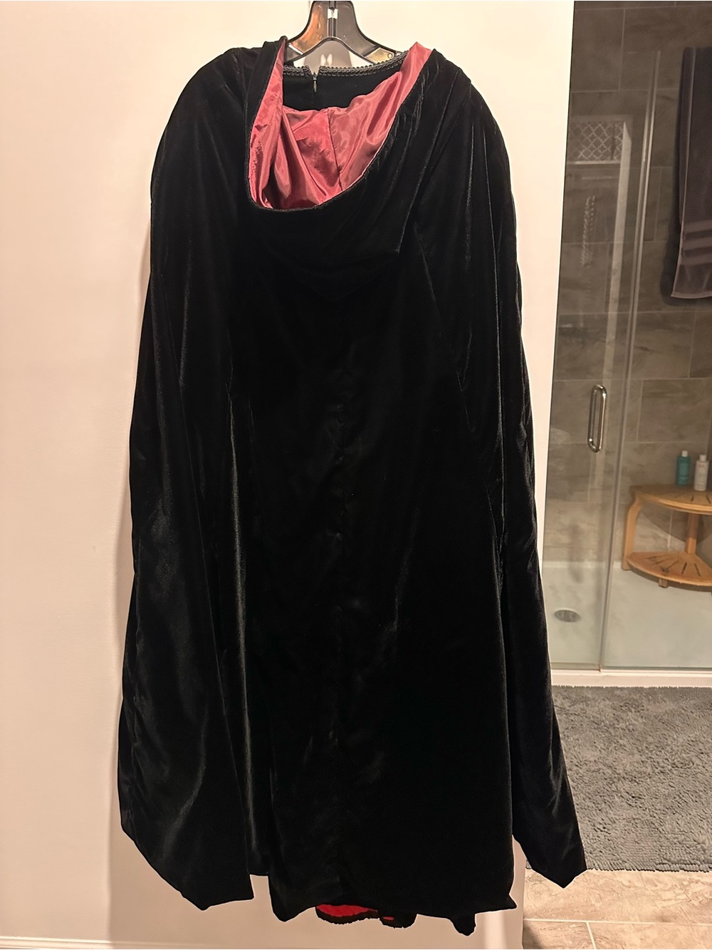 Black Velvet Hooded Cape with Red Lining